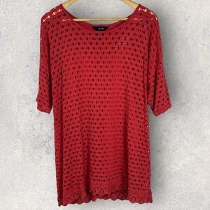 Ali Miles Red‎ Crochet Open Back Layering Tunic Top Size Medium Lace Boho Blouse